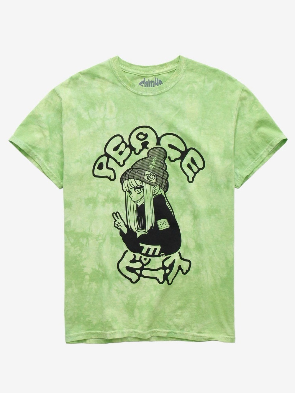 Shinya Peace Green Tie-Dye Rocker Girl T-Shirt - Size Medium